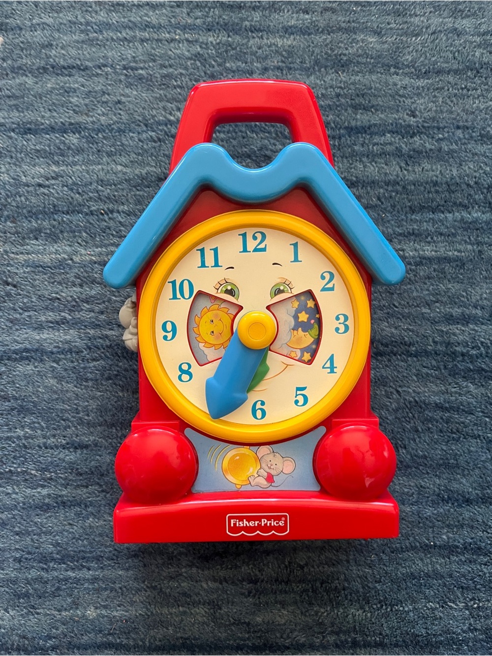 Vintage Fisher Price 1994 Teaching Music Box Toy Clock Wind Up Mouse Play Learn